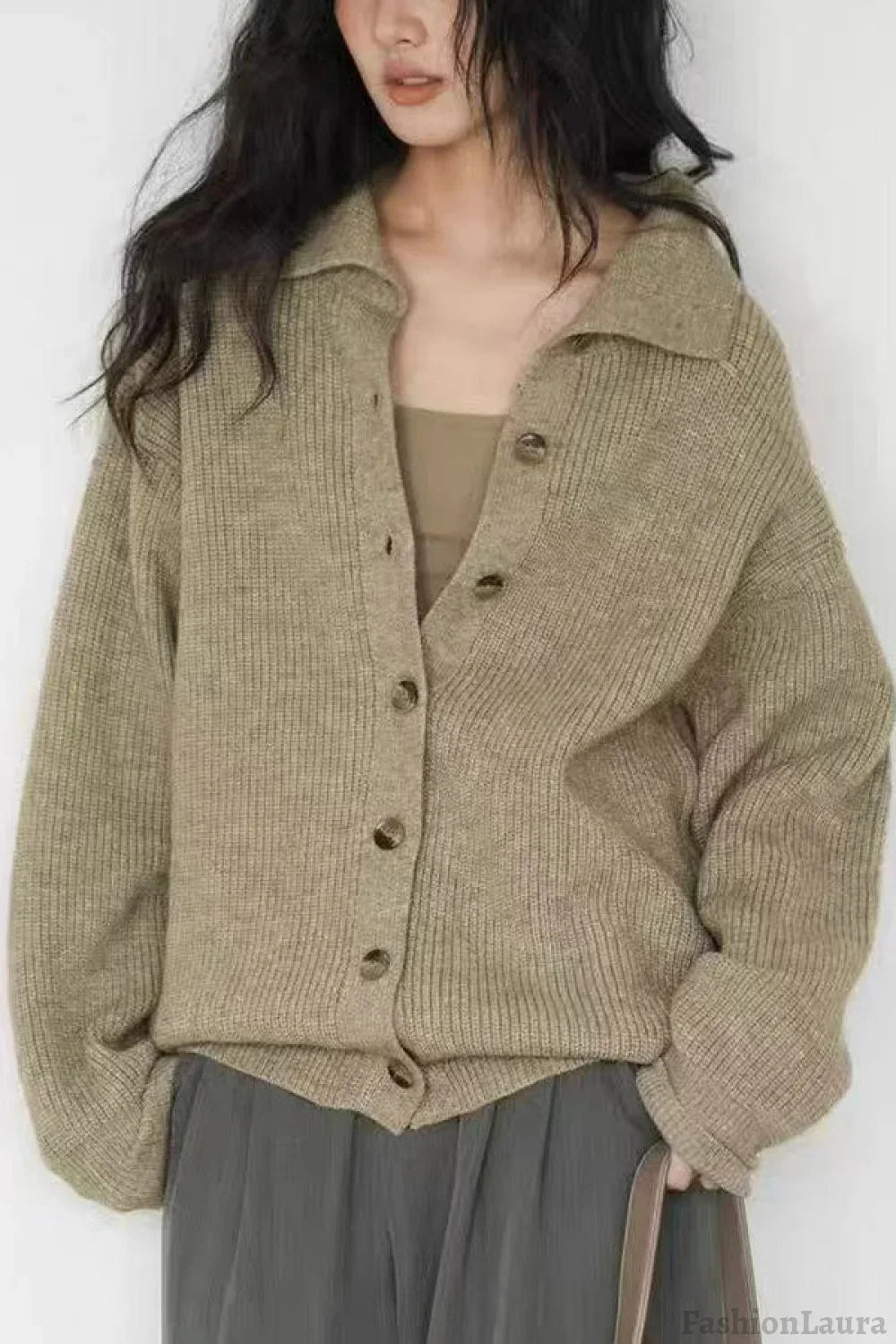 Oversized Turtleneck Cardigan Tan / One Size