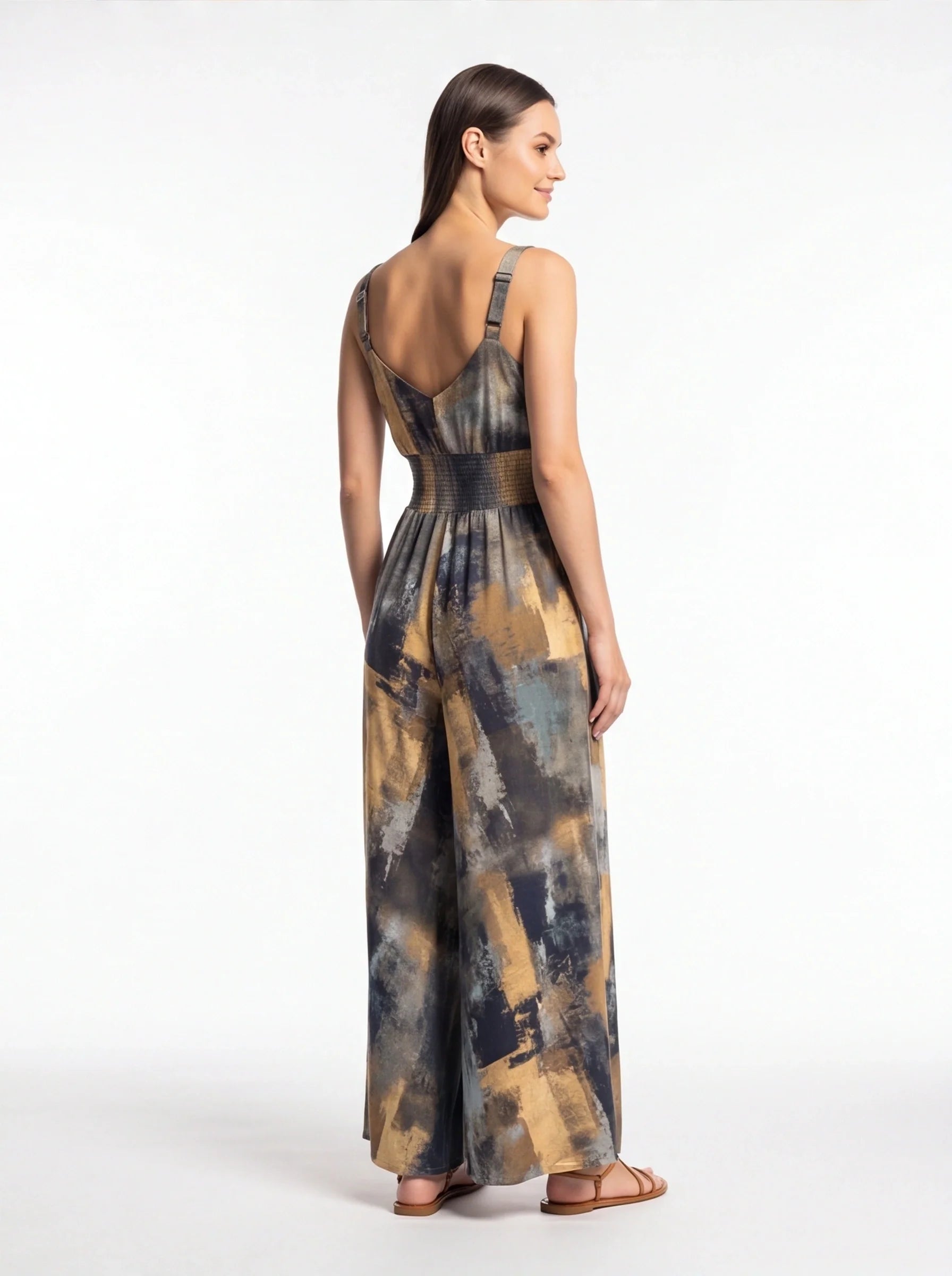 Stylish Wide-Leg Jumpsuit with Pockets and Adjustable Straps