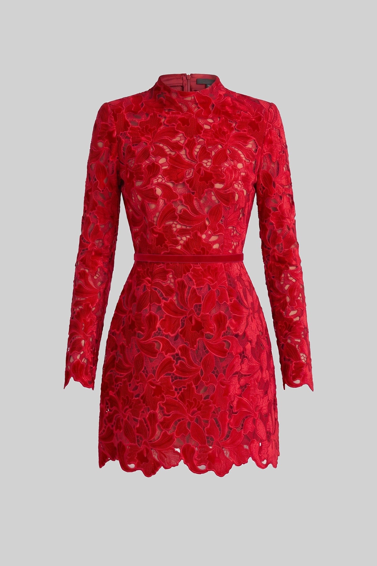 Mock Neck Long Sleeve Floral Lace Scalloped Hem Mini Dress 2