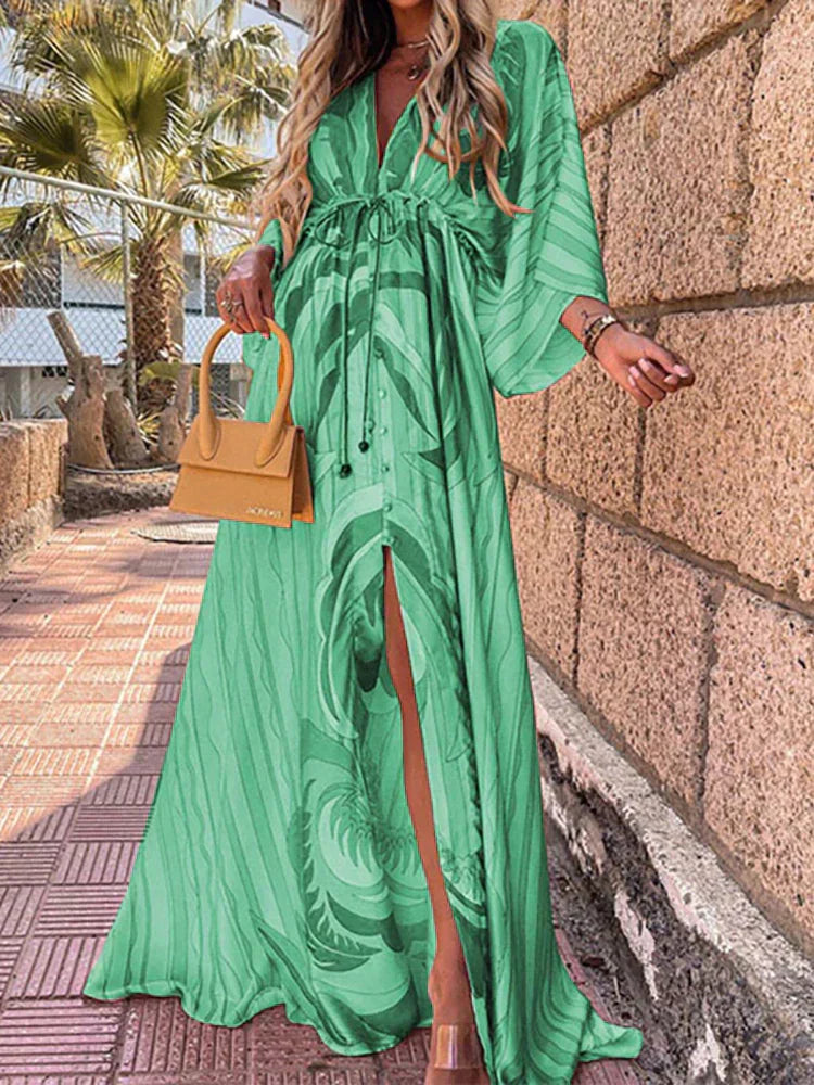 Deep V-Neck Batwing Sleeve High Split Maxi Dress 6