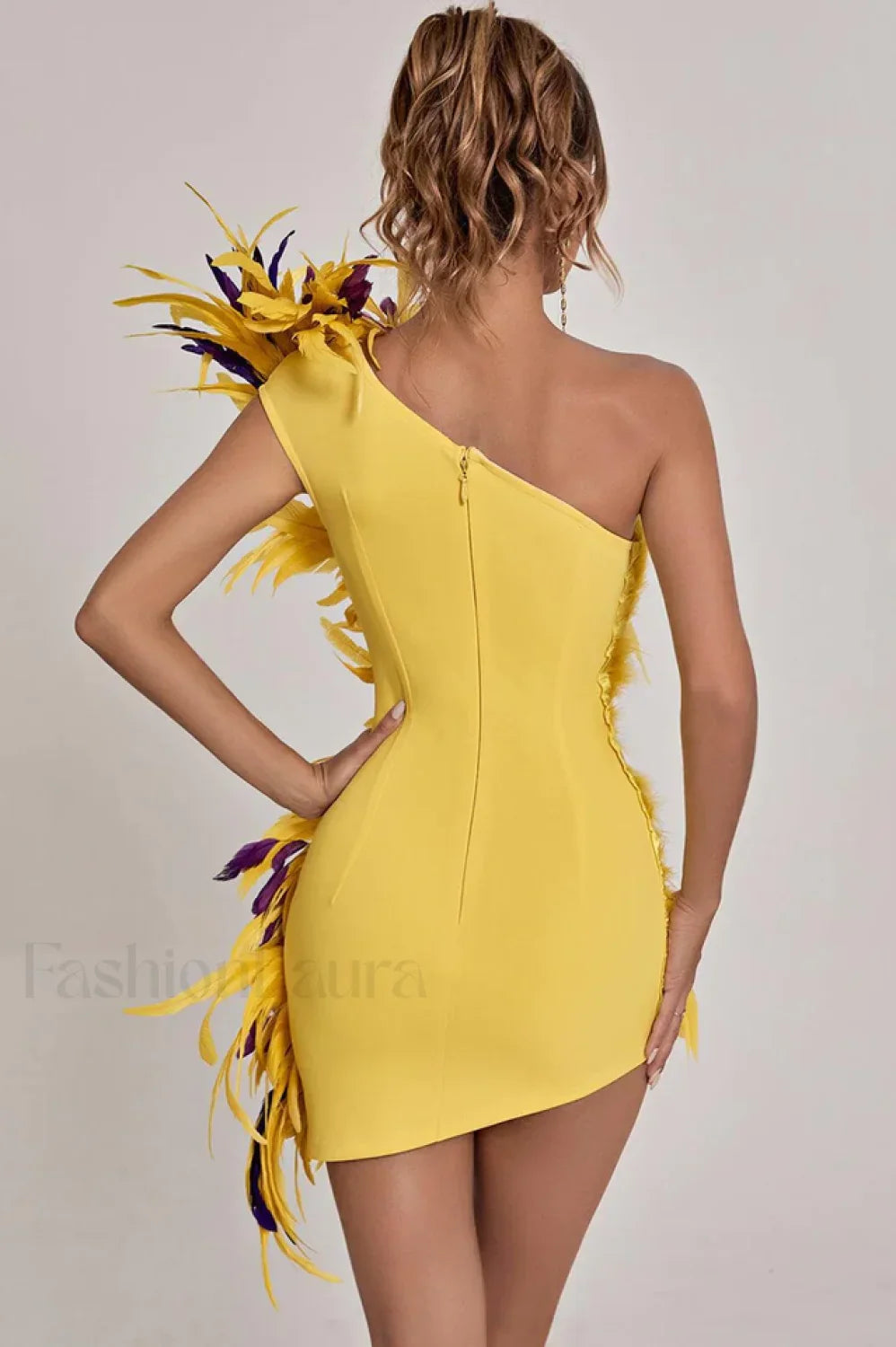 Paislee Asymmetric Stylish Feather Mini Dress