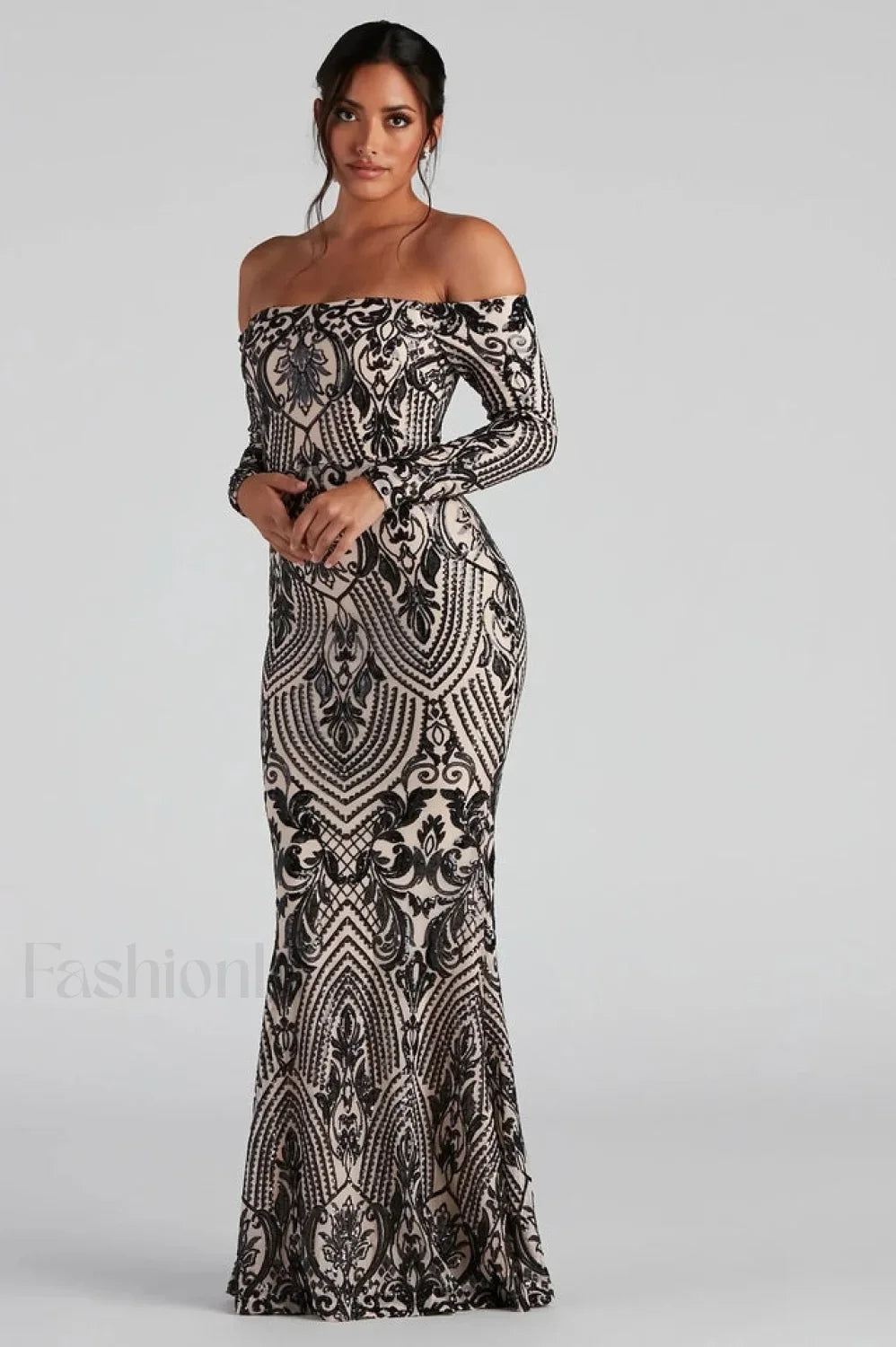 Paityn Formal Off Charming Shoulder Sequin Dress