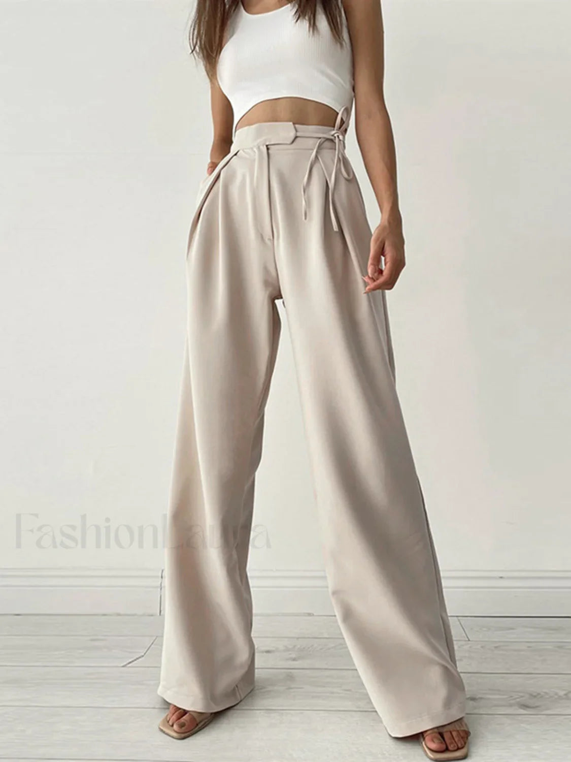 Palazzo Tied Wide Trendy Leg Dress Pants Apricot / XS Pants
