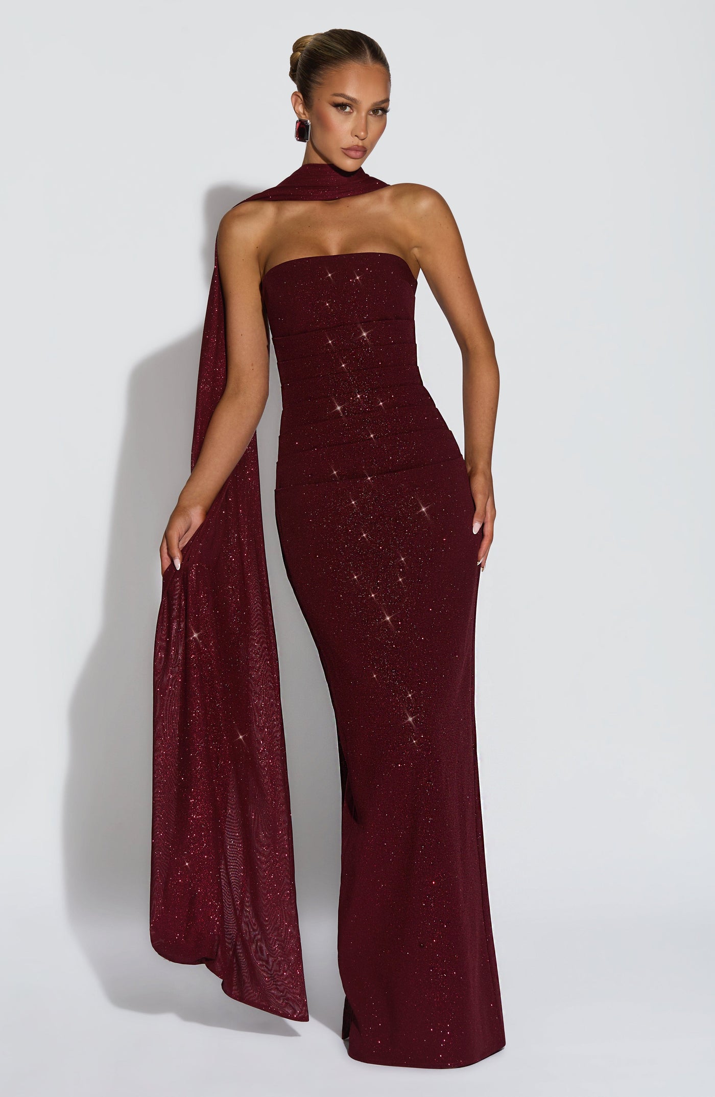 Sparkle Strapless Ruched Maxi Gown