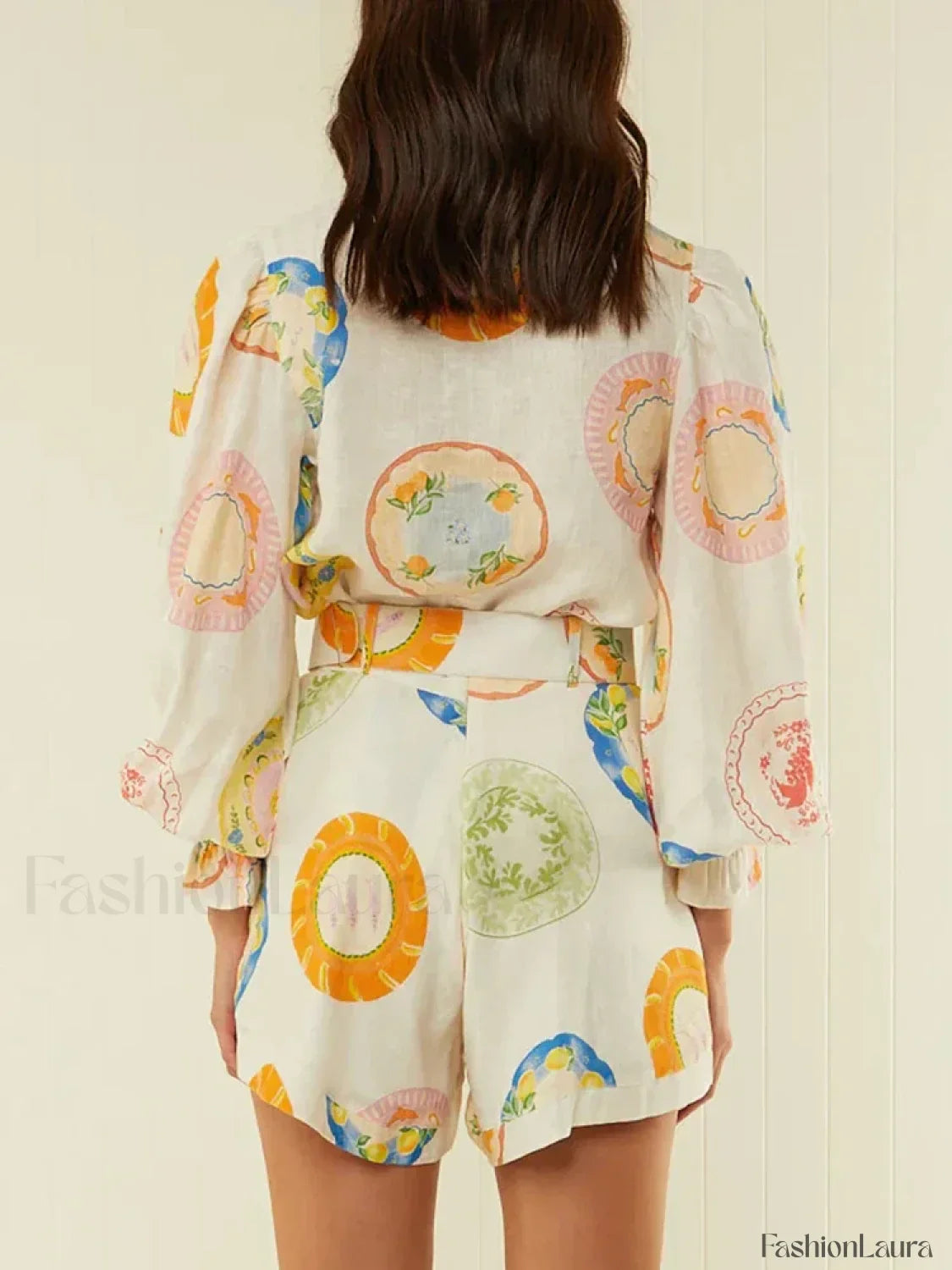 Patchwork Belt Lantern Shorts Two Piece Set