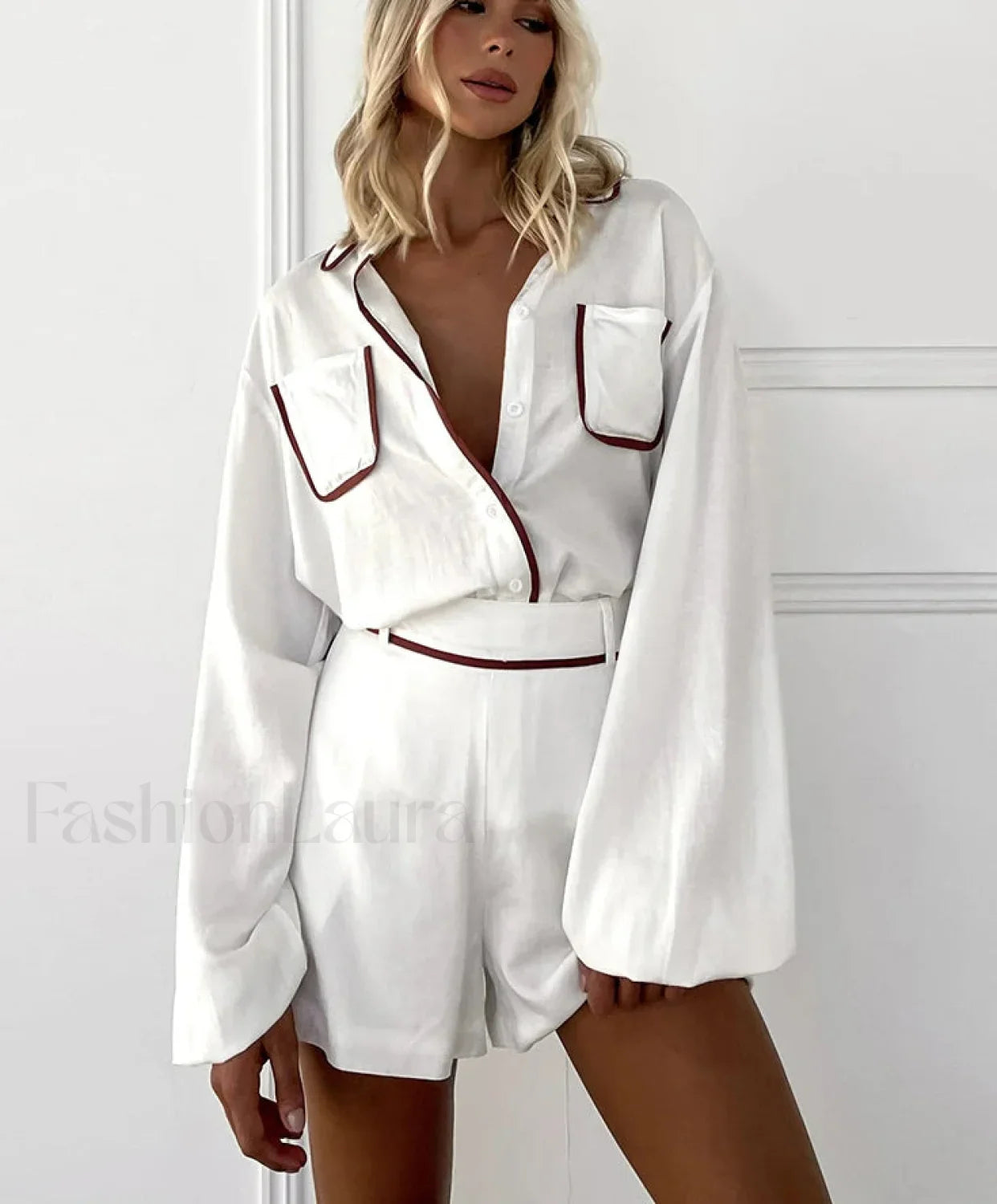 Patchwork Cotton Linen Shorts Two Piece Set