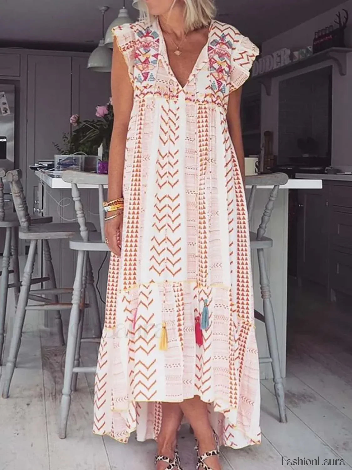Patchwork Flying Sleeve Boho Dress