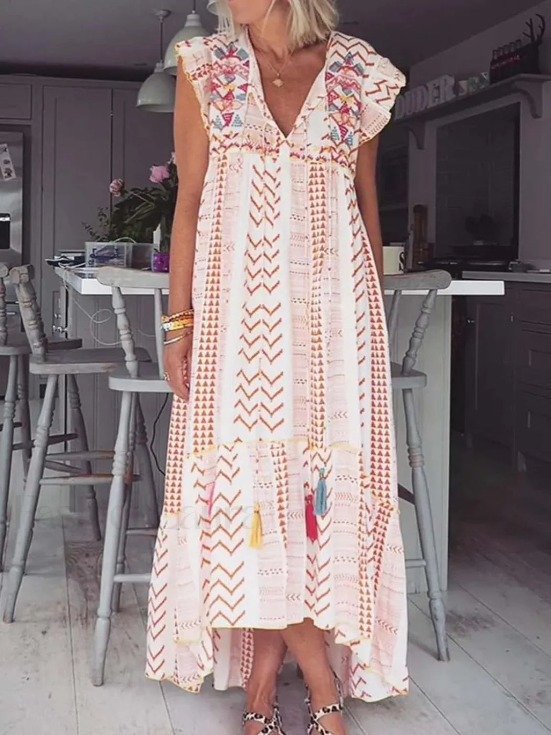 Patchwork Flying Sleeve Boho Dress