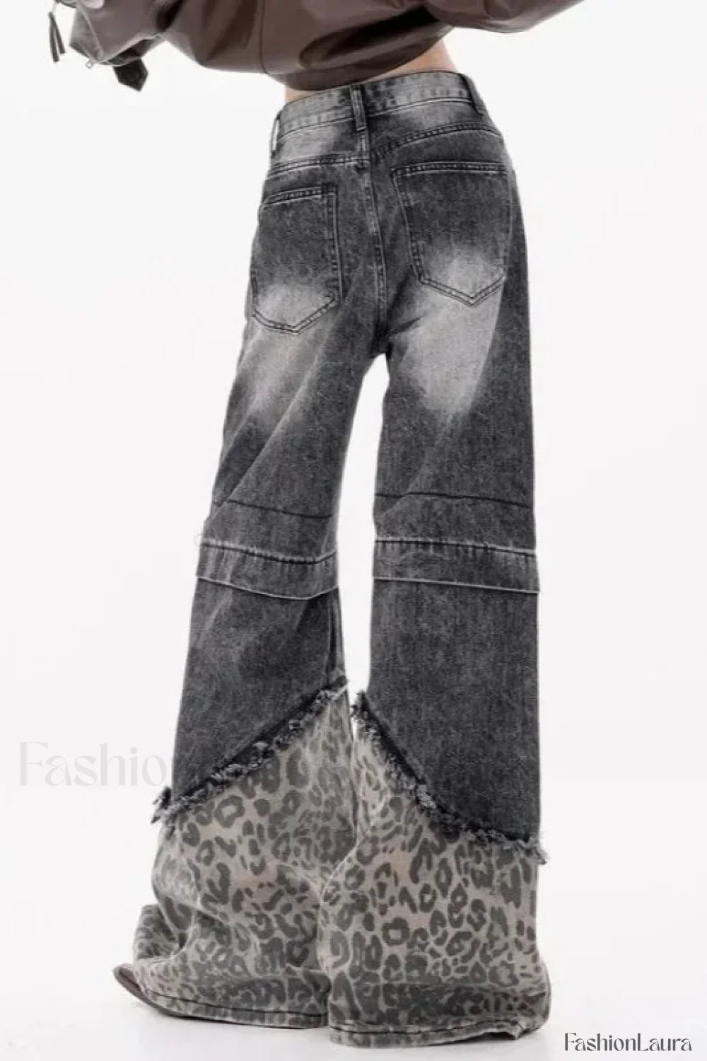 Patchwork Leopard Wide Leg Jeans