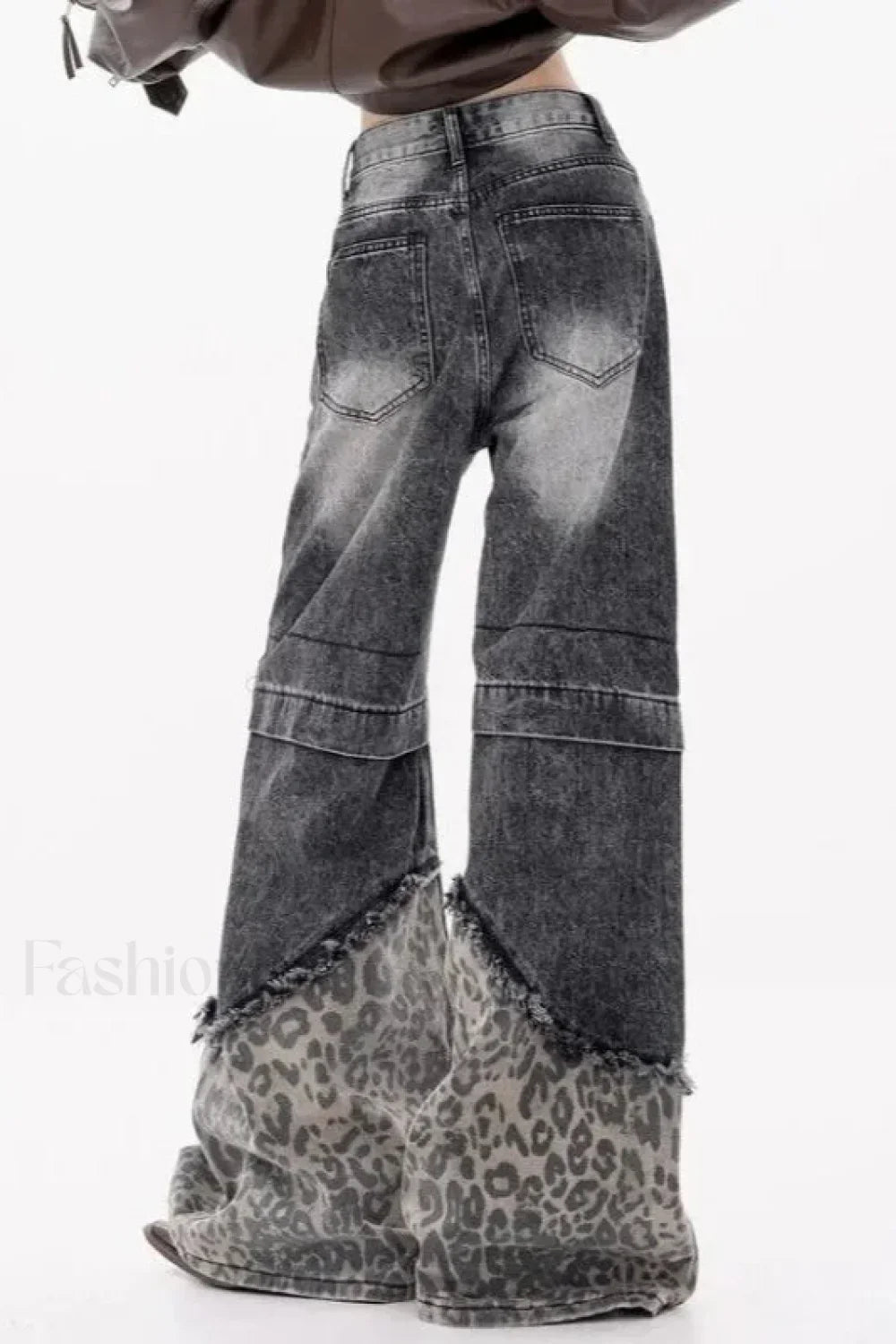 Patchwork Leopard Wide Leg Jeans