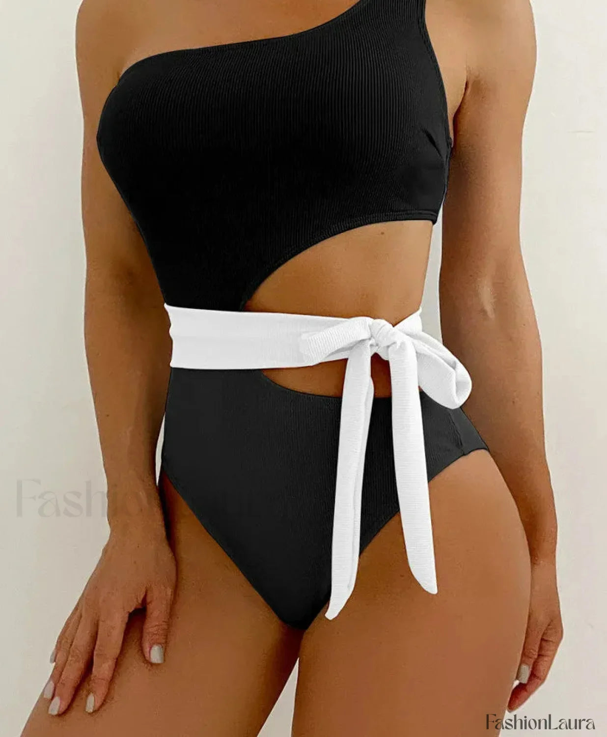 Patchwork One Shoulder Hollow One Piece