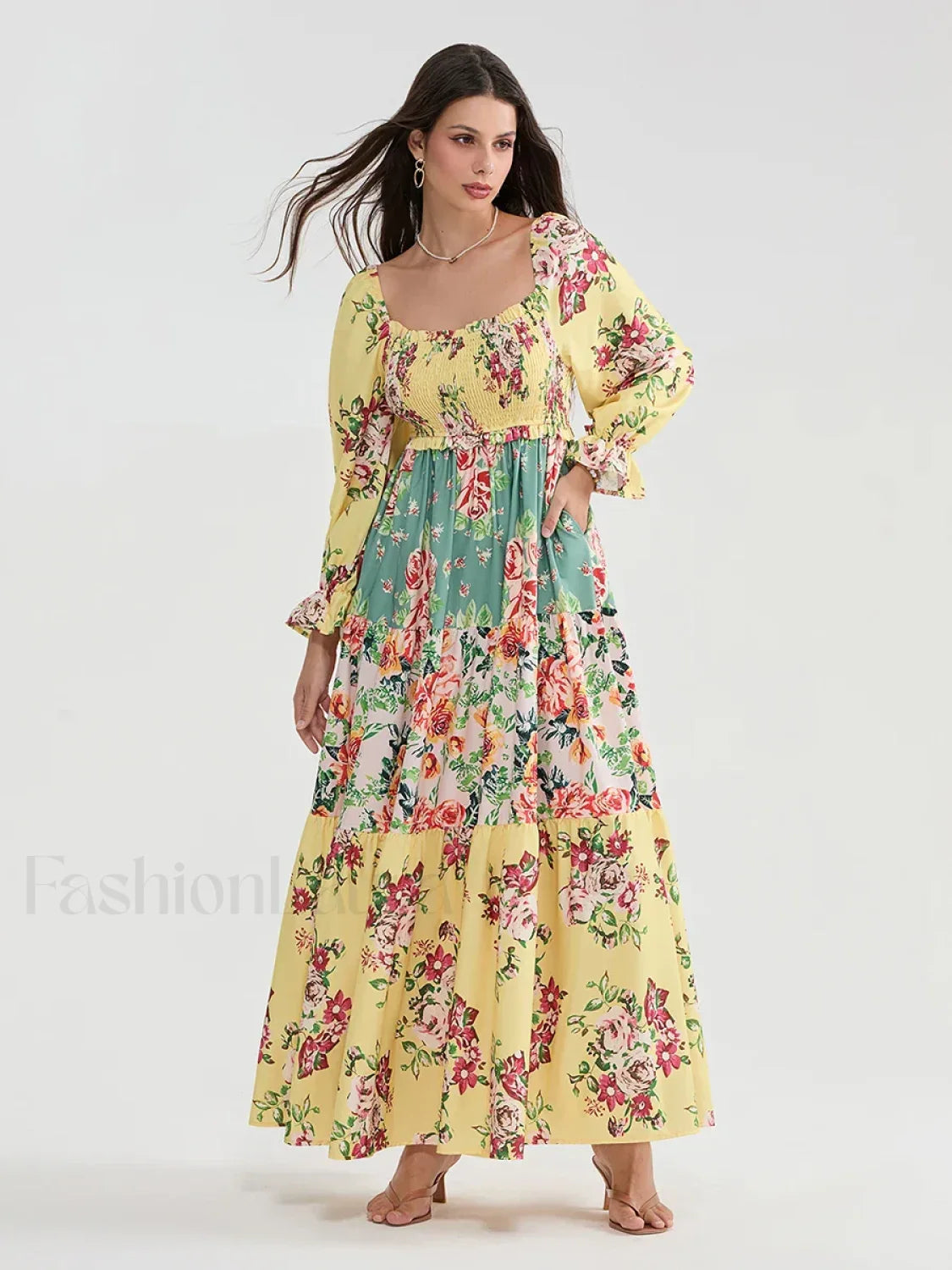 Patchwork Puff Sleeve Boho Dress