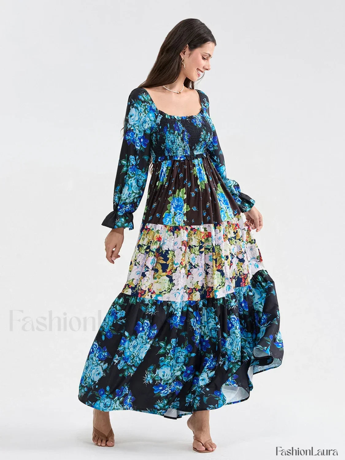 Patchwork Puff Sleeve Boho Dress