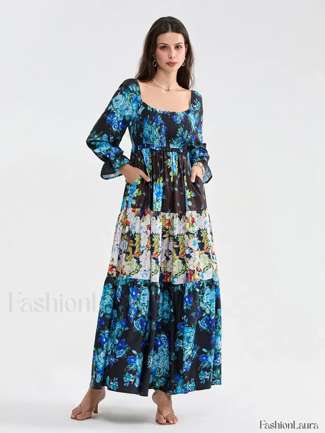 Patchwork Puff Sleeve Boho Dress