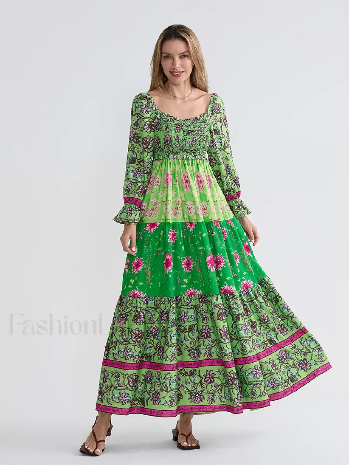 Patchwork Puff Sleeve Boho Dress