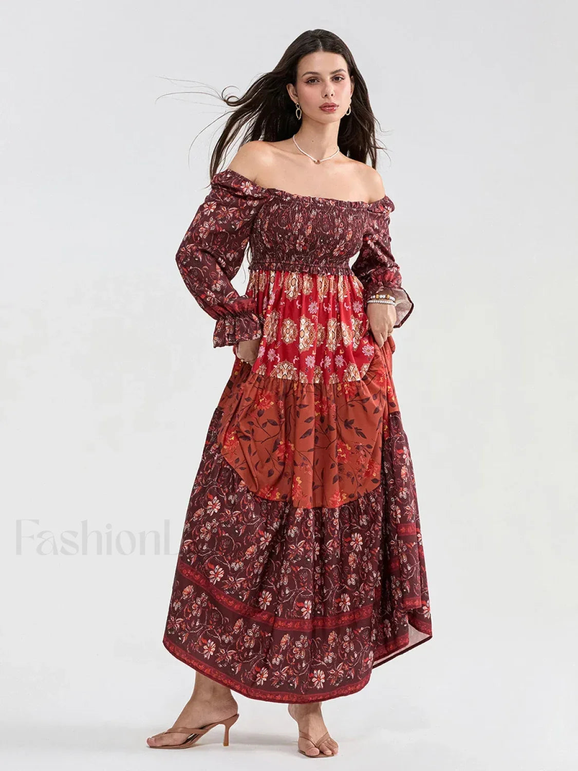 Patchwork Puff Sleeve Boho Dress