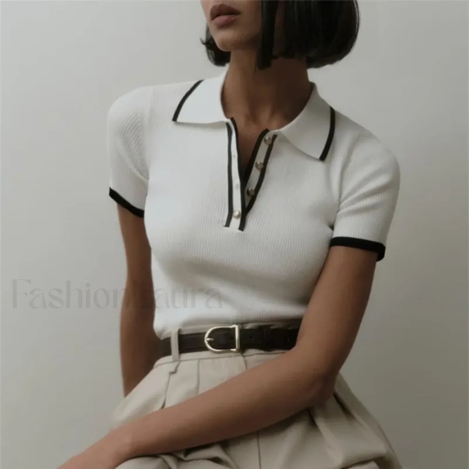 Patchwork Short Sleeve Knit Pullover T-Shirt