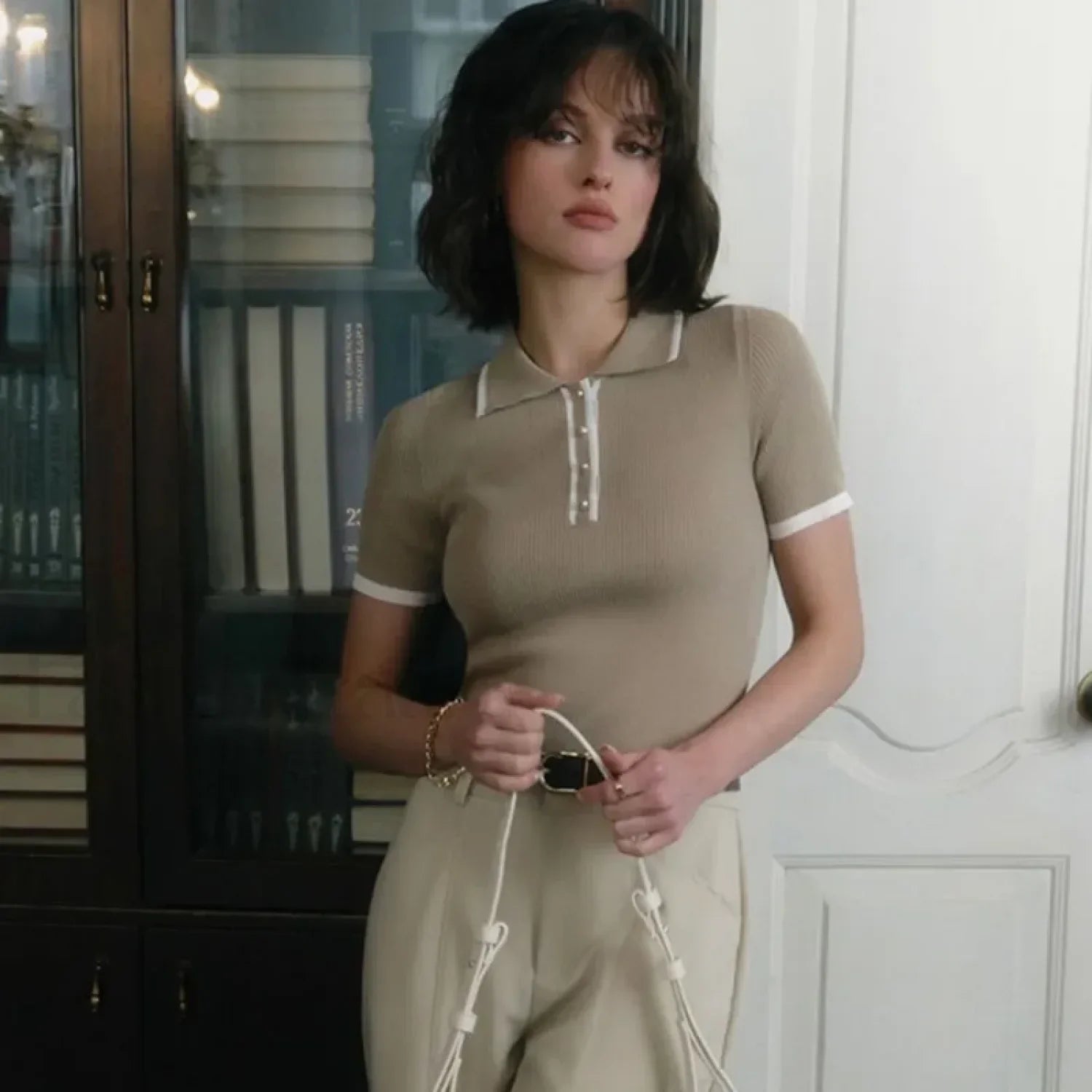 Patchwork Short Sleeve Knit Pullover T-Shirt