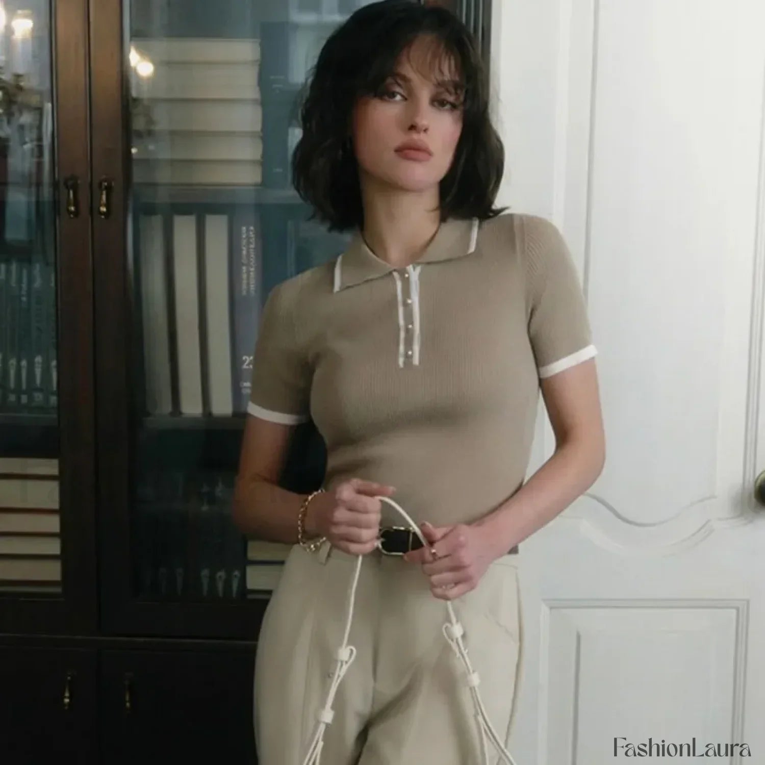 Patchwork Short Sleeve Knit Pullover T-Shirt