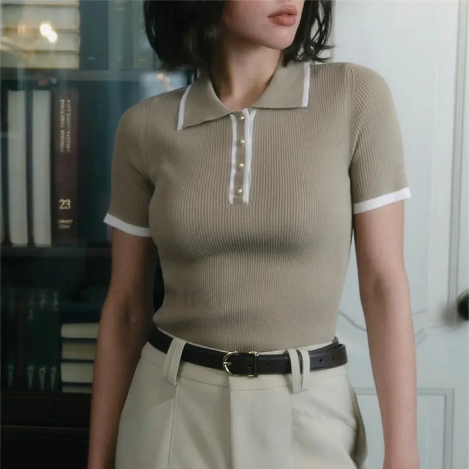 Patchwork Short Sleeve Knit Pullover T-Shirt