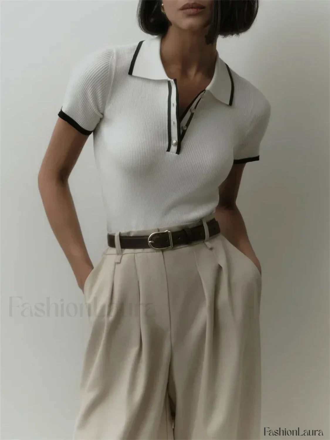 Patchwork Short Sleeve Knit Pullover T-Shirt