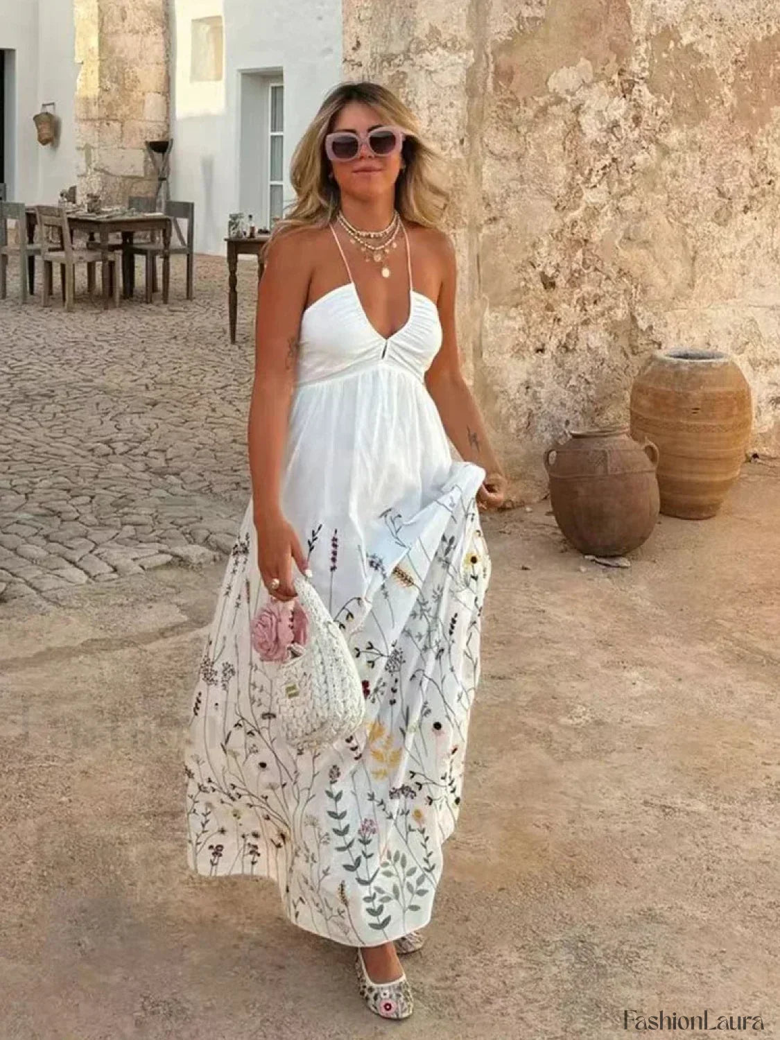 Patchwork Square-Collar Boho Dress