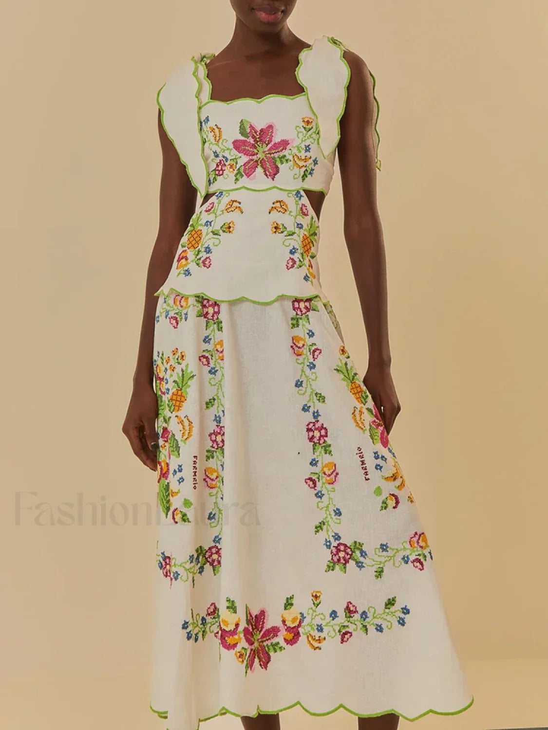 Patchwork Square-Collar Boho Dress