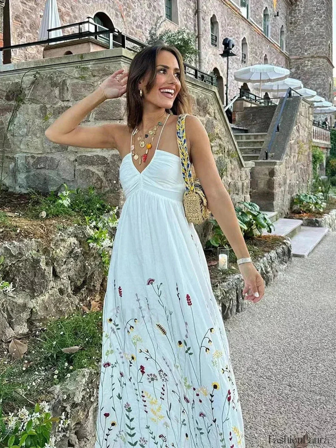 Patchwork Square-Collar Boho Dress