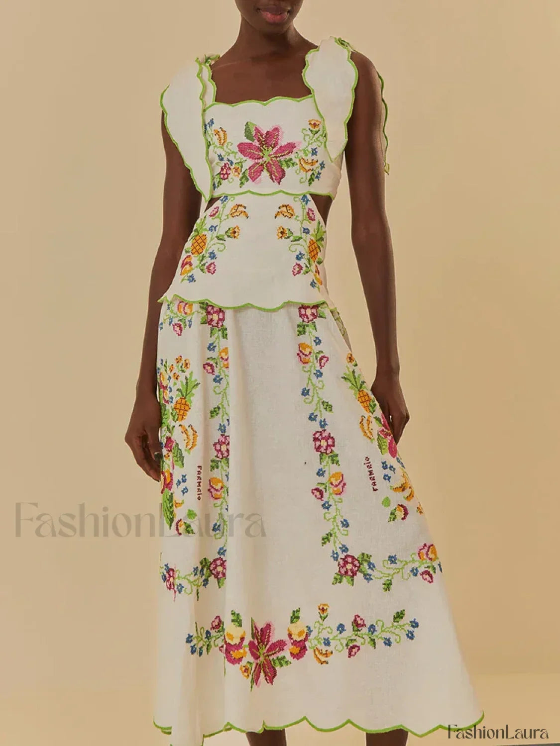 Patchwork Square-Collar Boho Dress