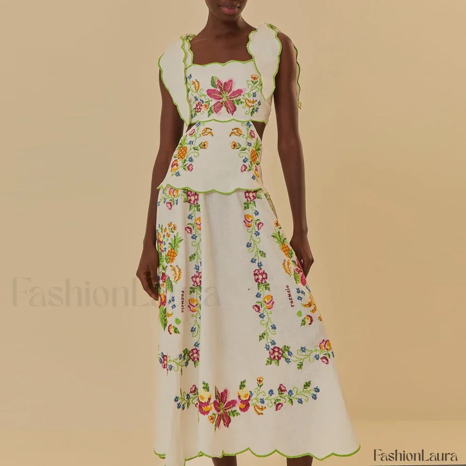 Patchwork Square-Collar Boho Dress