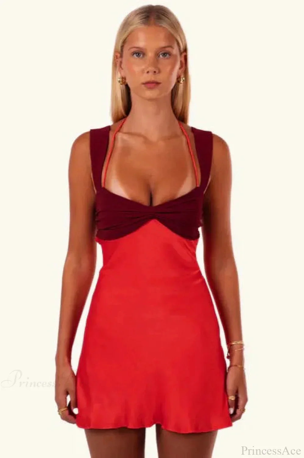 Patchwork Strapless Lace-Up Mini Dress - View 3