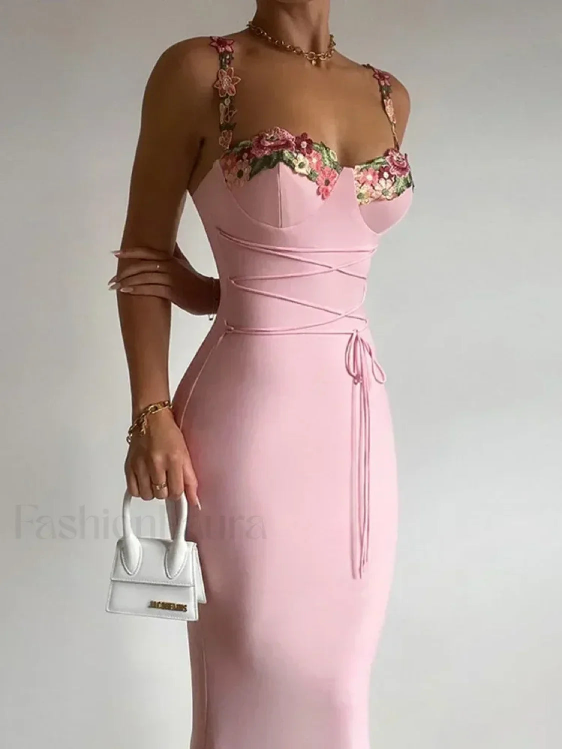 Patchwork Strapless Midi Dress