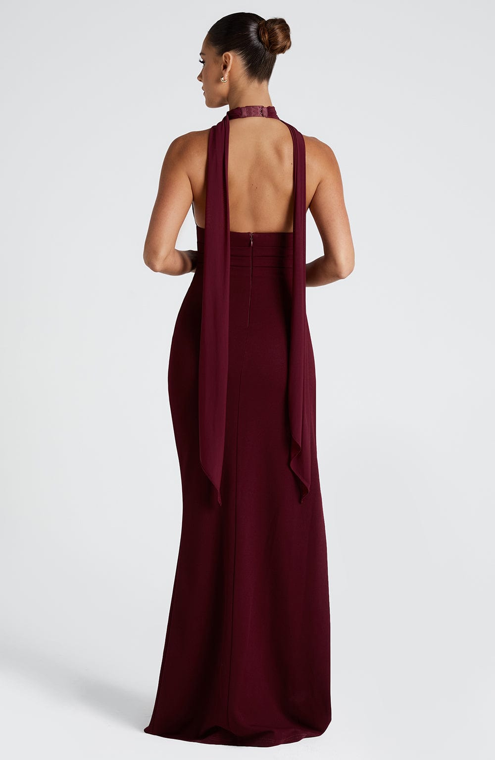 Plunge Halter Scarf Neck Ruched High Split Maxi Gown 3