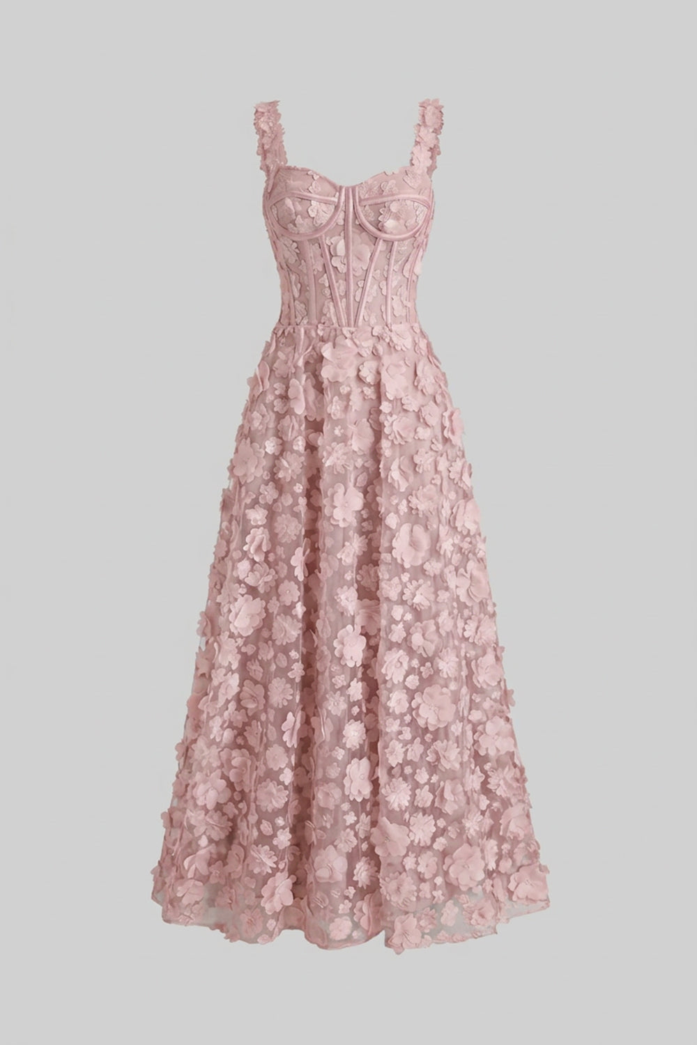 Floral Applique Sweetheart Neck Corset Bodice A-Line Maxi Dress 4