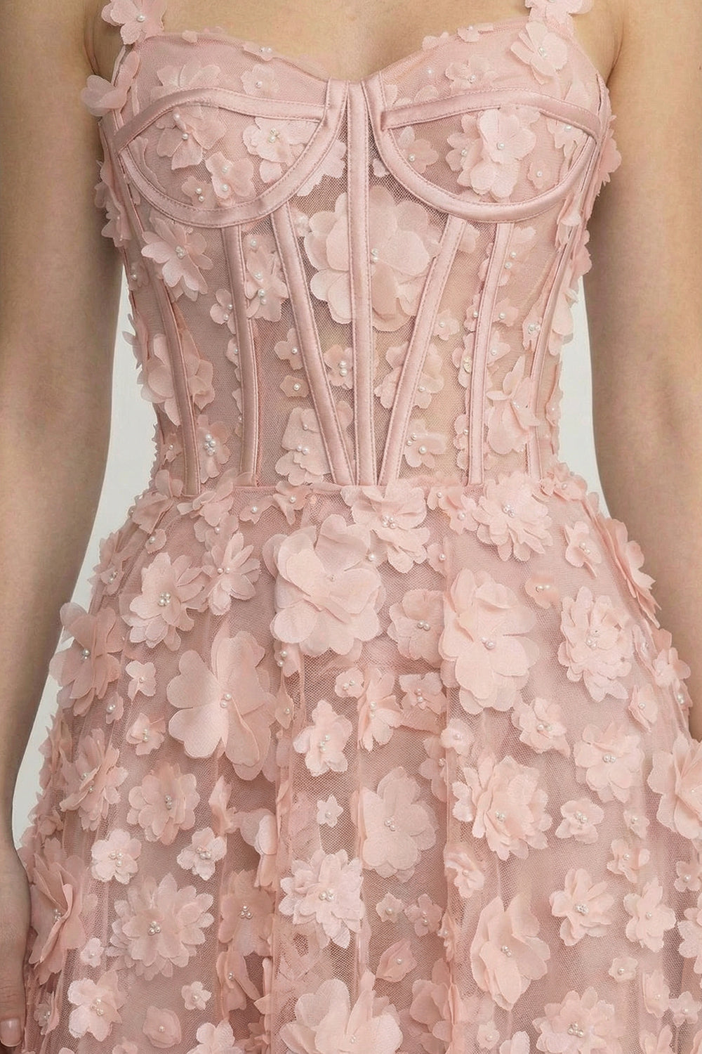 Floral Applique Sweetheart Neck Corset Bodice A-Line Maxi Dress 6