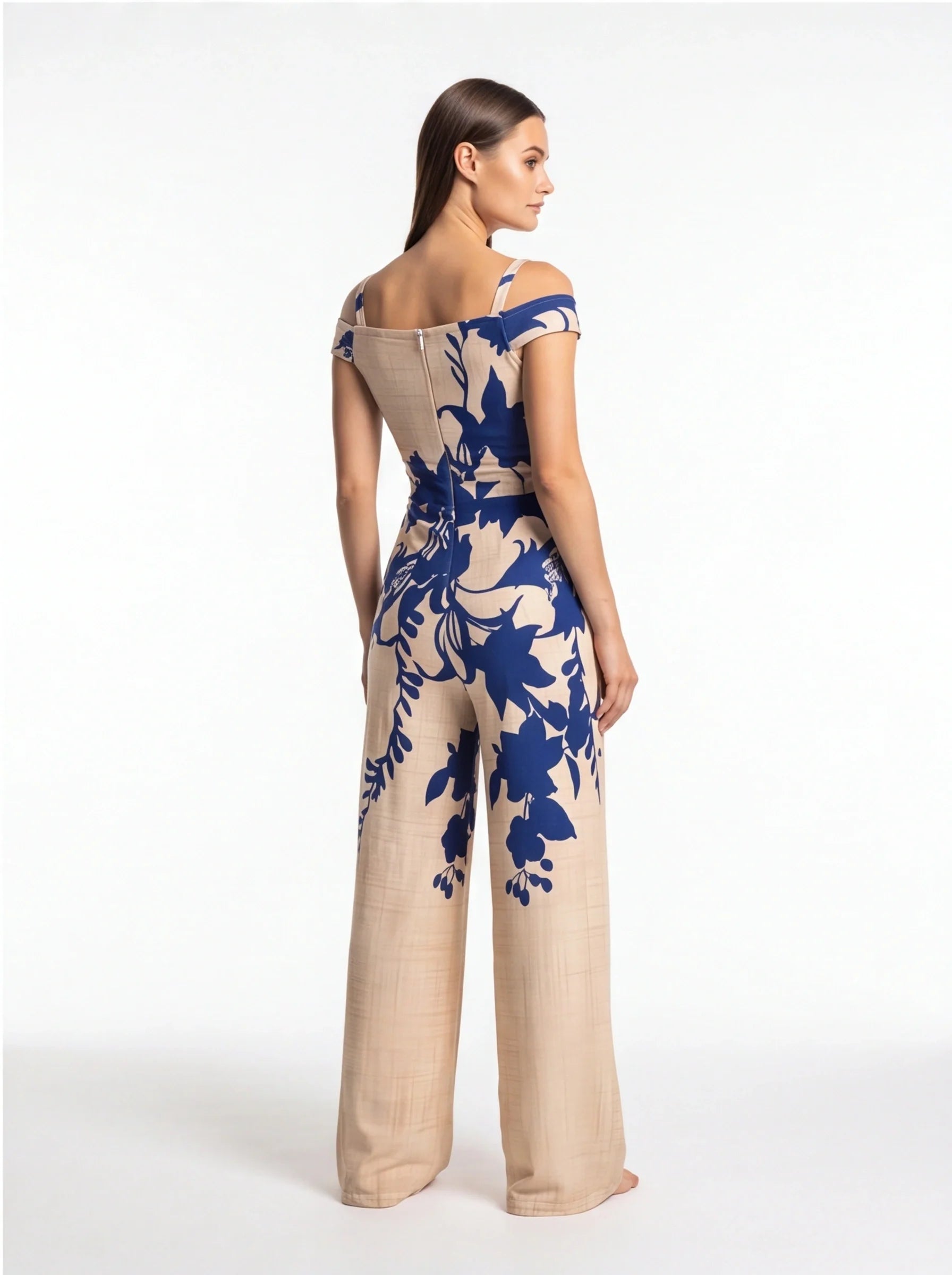 Elegant Floral Wide-Leg Jumpsuit with Pockets and Adjustable Straps