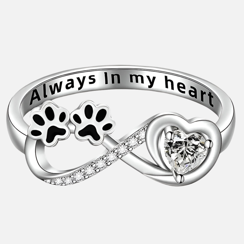 Paw Print Infinity Heart Cubic Zirconia Ring