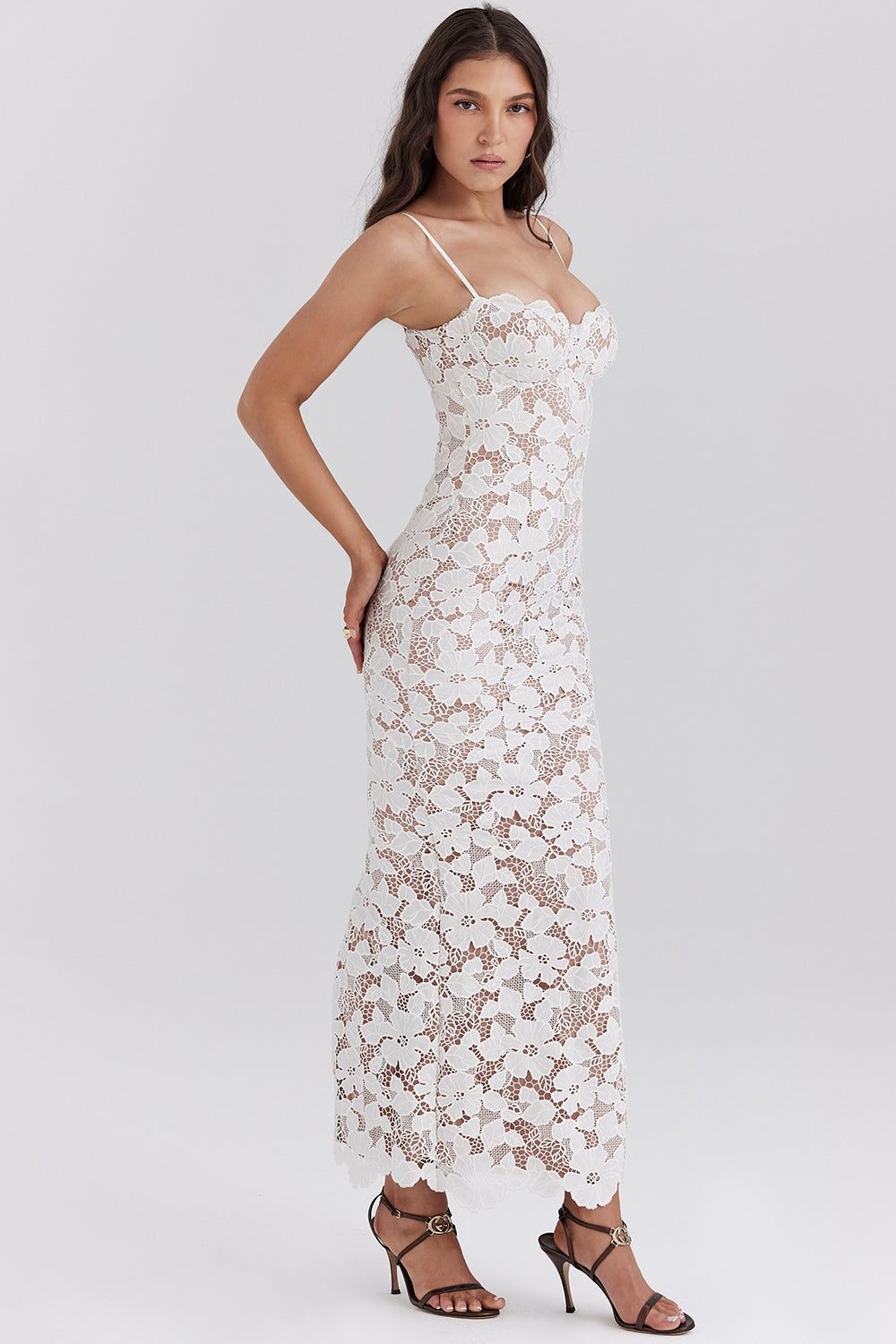 Guipure Lace Scalloped Sweetheart Cami Mermaid Maxi Dress 10