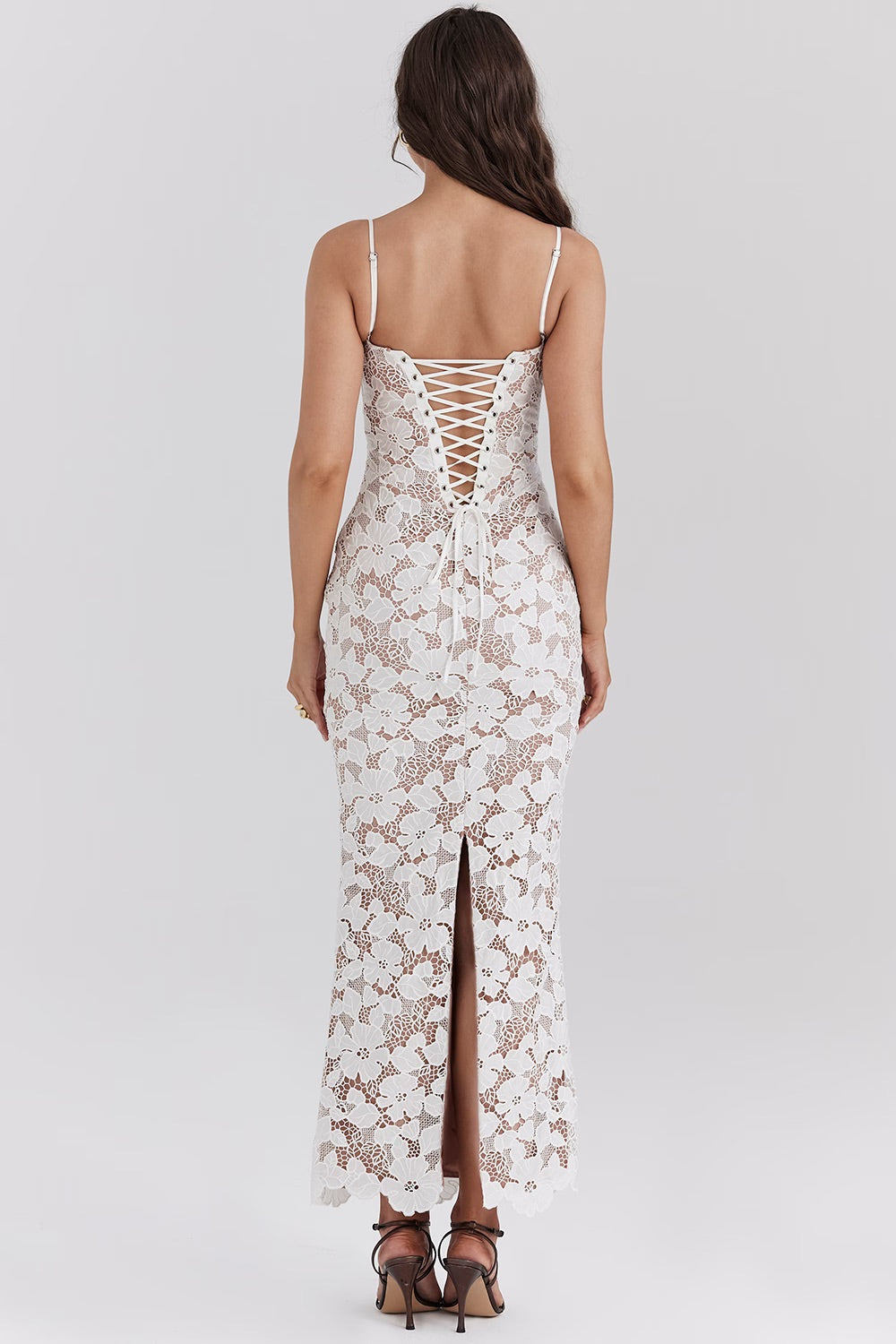 Guipure Lace Scalloped Sweetheart Cami Mermaid Maxi Dress 12