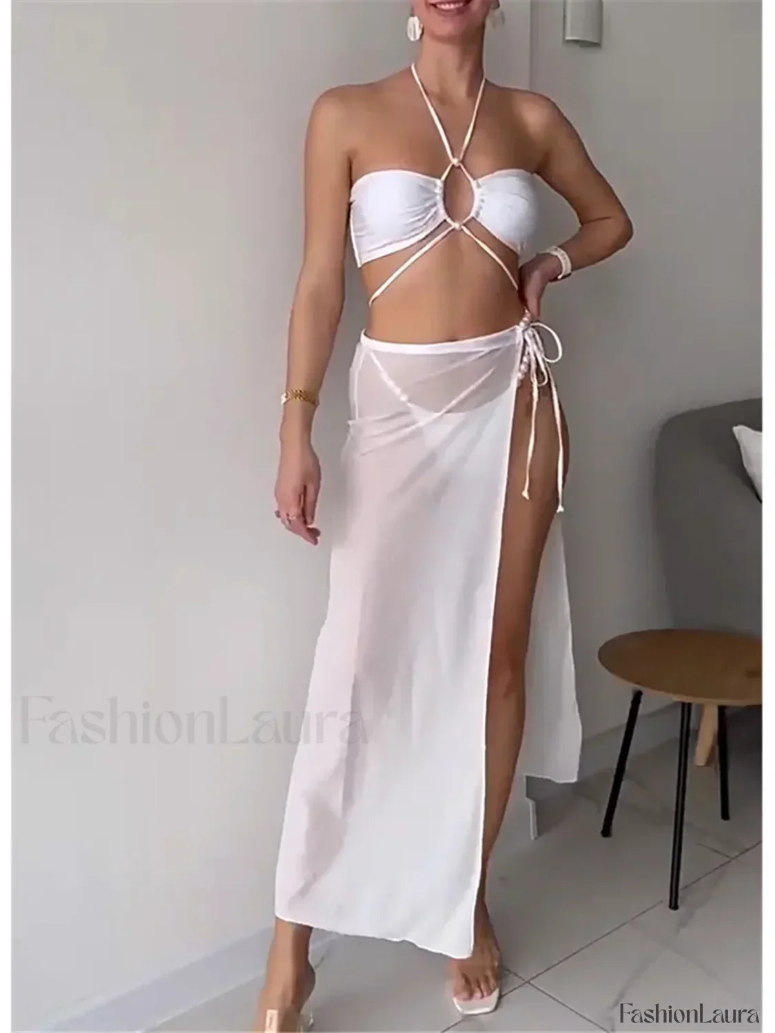 Pearl Mesh Luxury Bikini Three Piece Set