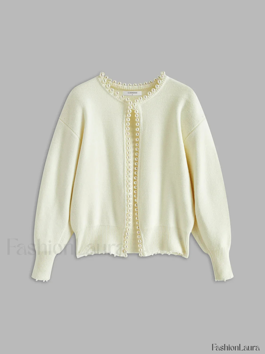 Pearl Trim Ripped Hem Cardigan