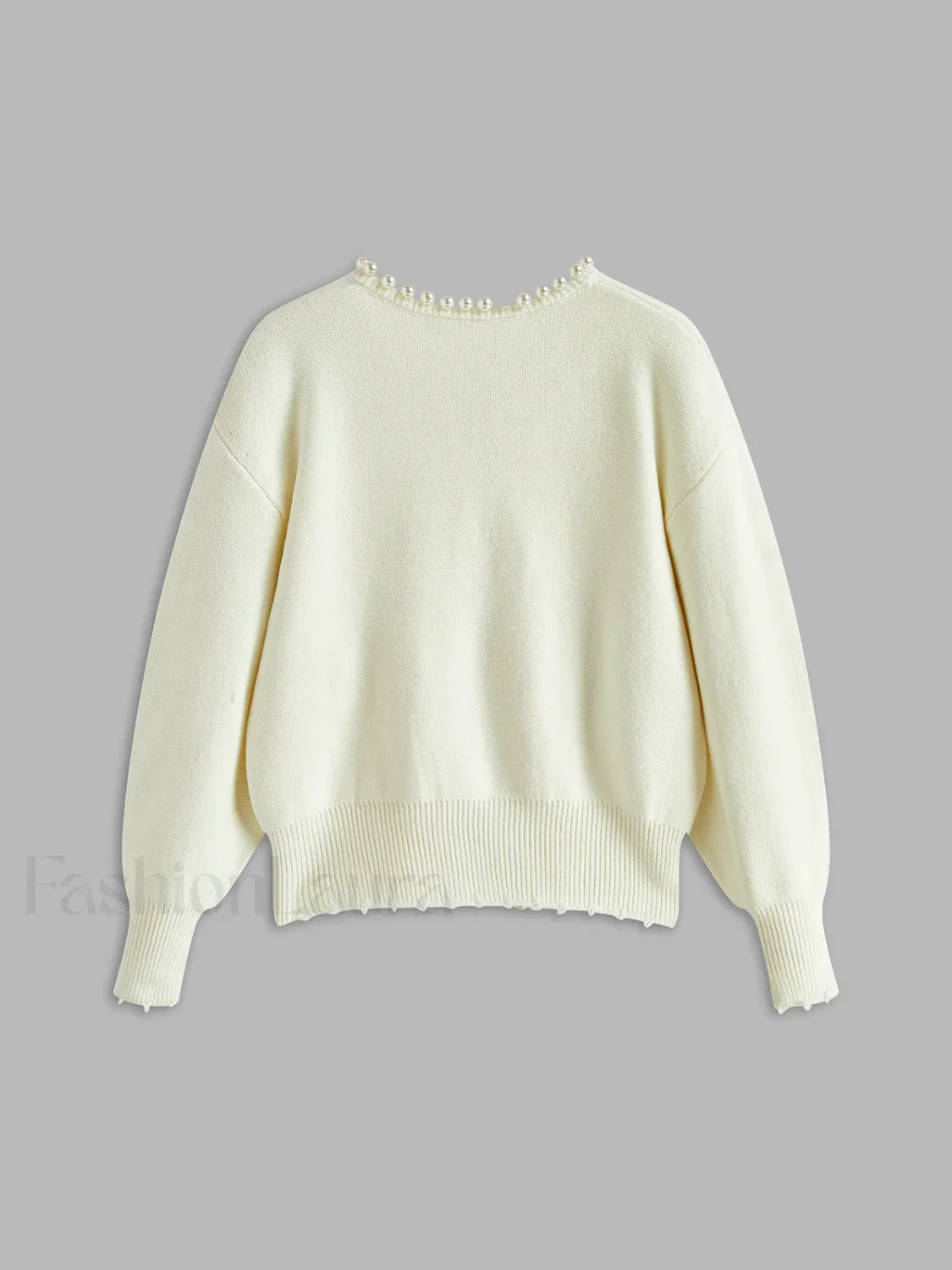 Pearl Trim Ripped Hem Cardigan