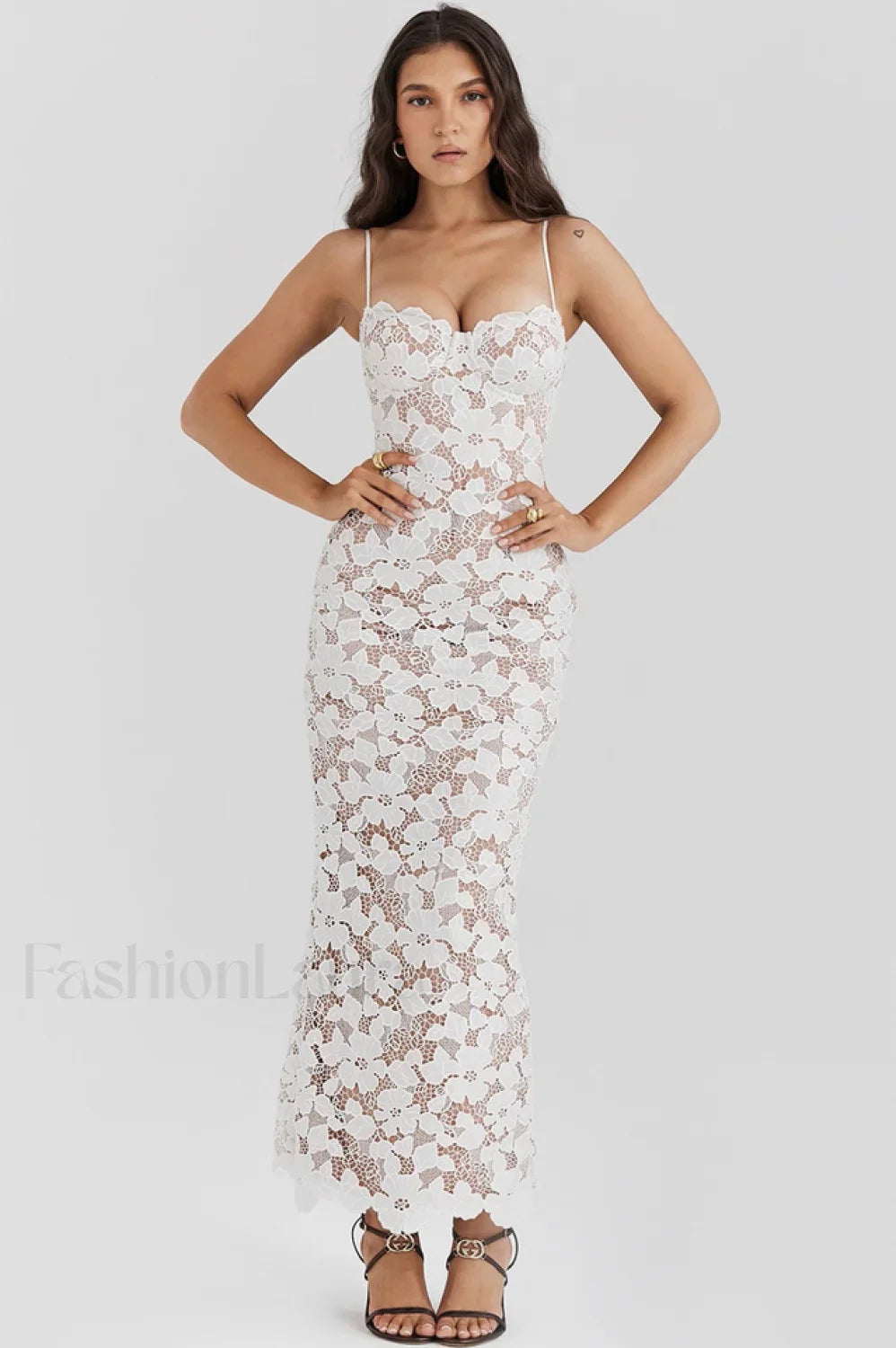 Pearl White Floral Charming Embroidered Maxi Dress