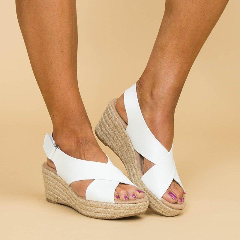 Peep Toe Magic Tape Wedges Crossed Sandals