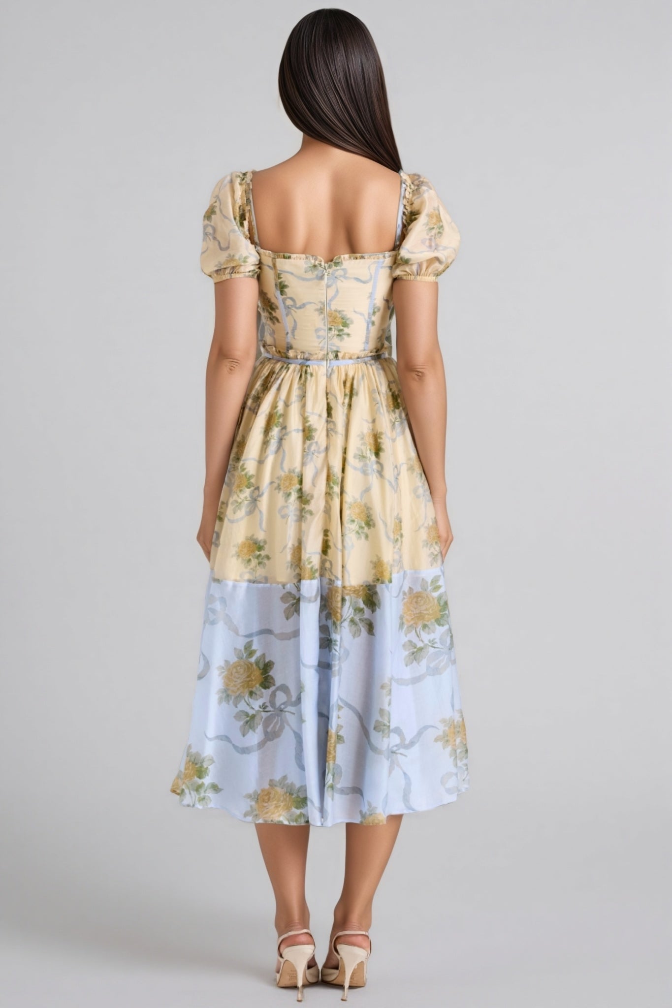 Elowen Yellow Vintage Rose Chiffon Midi Dress - View 4