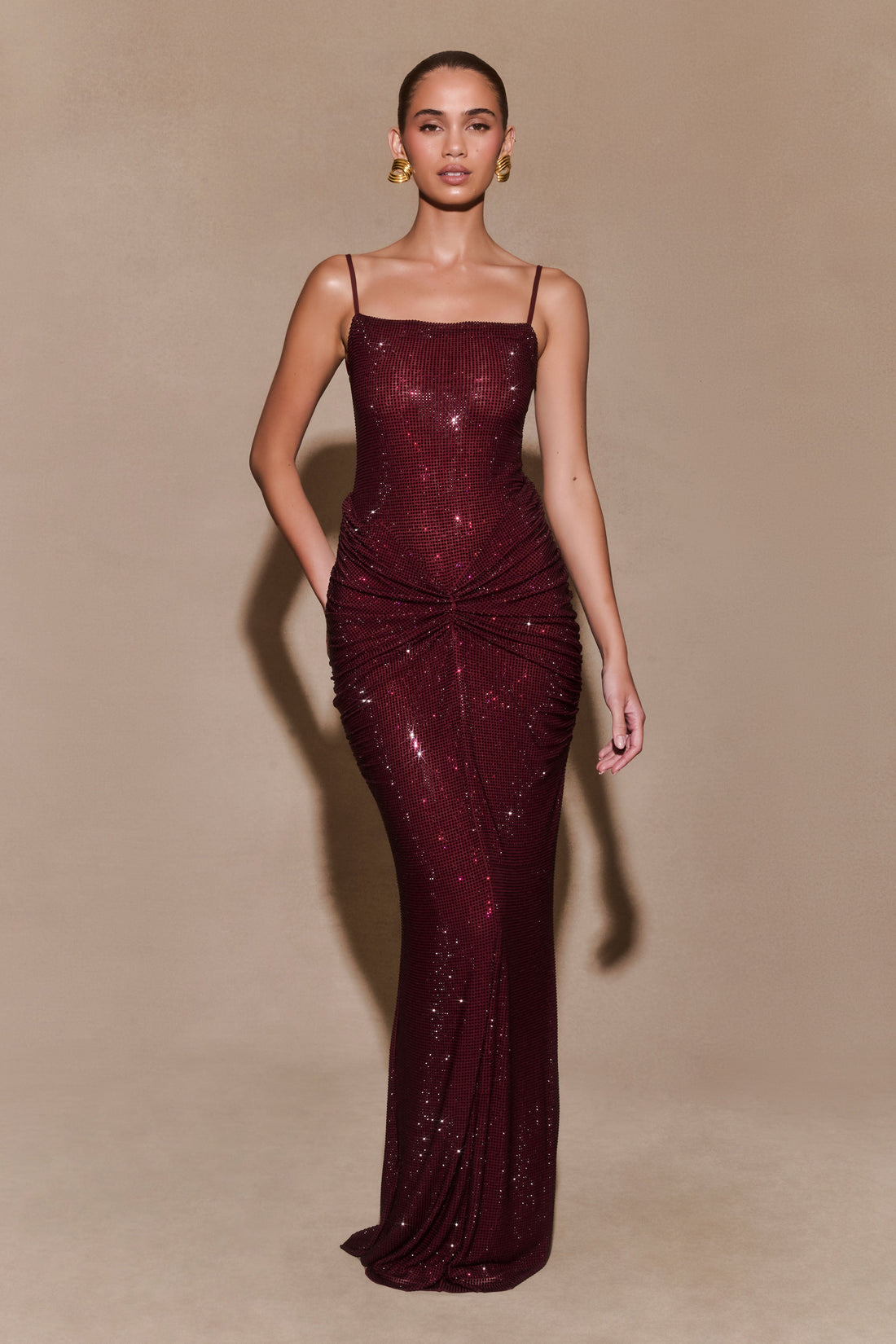ROSETE LUXE ELEGANT DIAMANTE MAXI DRESS-RED