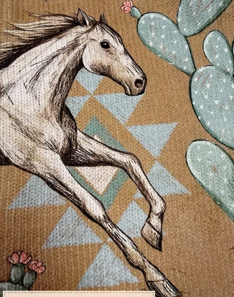 Horse and Cactus Print Zip Front Knit Cardigan