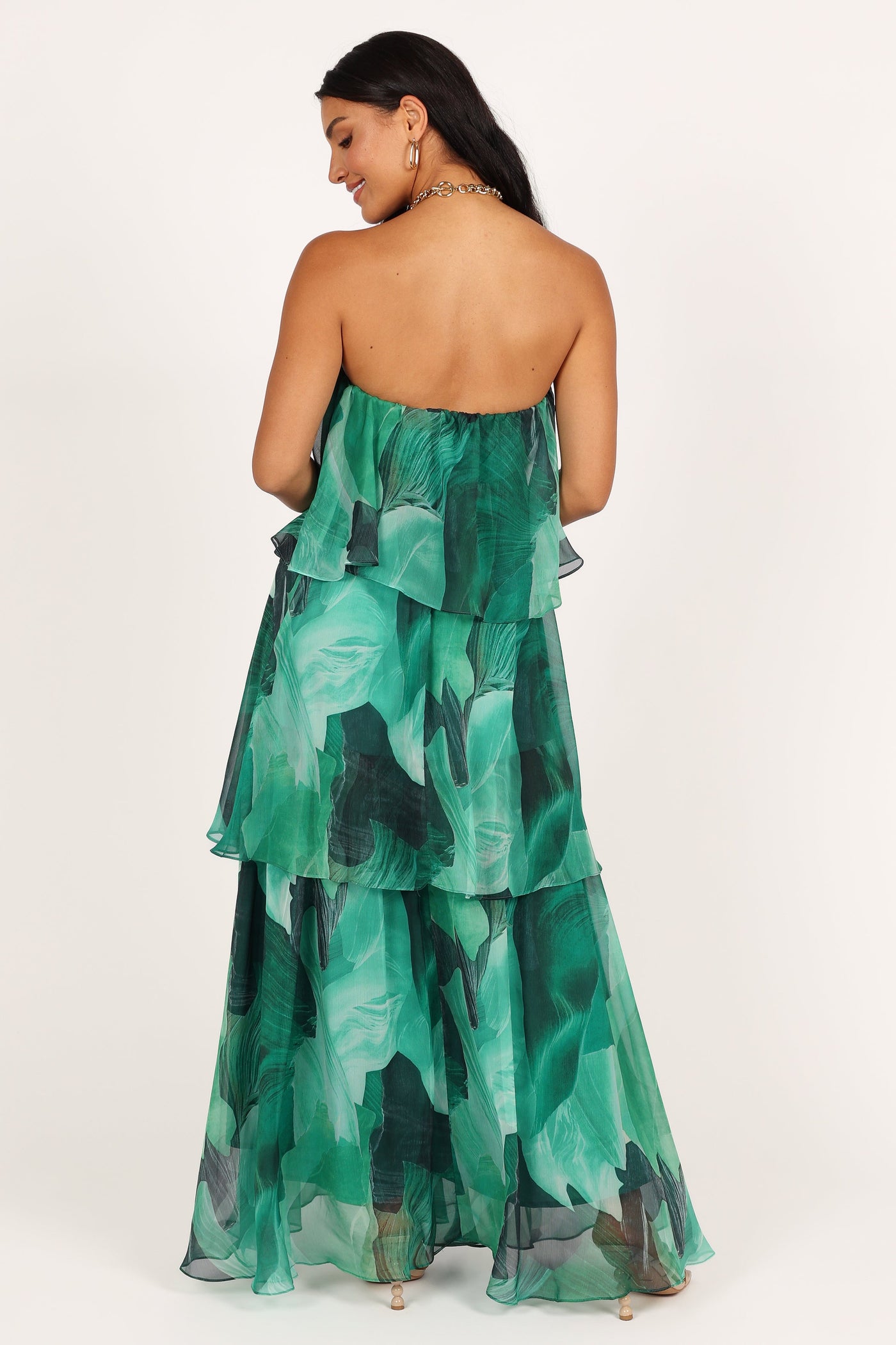 Floral Chiffon Strapless Tiered Maxi Dress 6
