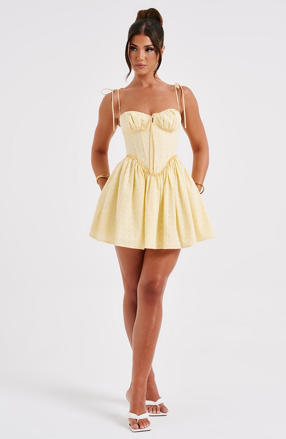 Eyelet Tie Strap Corset Bodice Flared Mini Dress 8