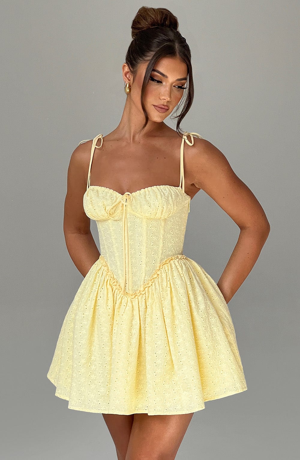 Eyelet Tie Strap Corset Bodice Flared Mini Dress 4